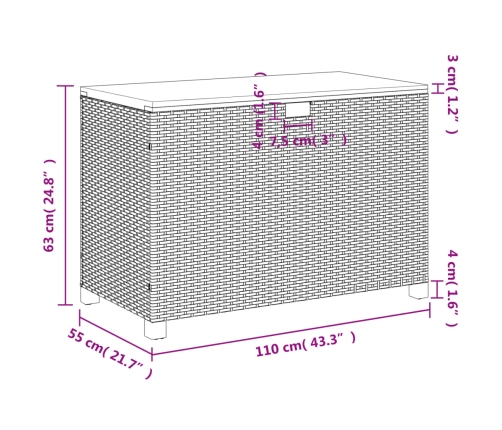 Caja de almacenaje jardín madera acacia ratán gris 110x55x63 cm