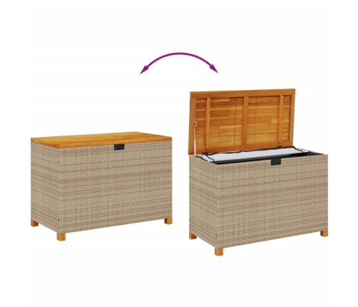 Caja de almacenaje jardín madera acacia ratán beige 110x55x63cm