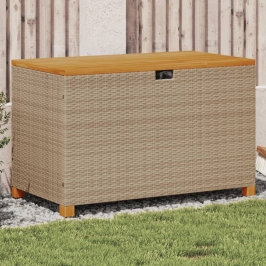 Caja de almacenaje jardín madera acacia ratán beige 110x55x63cm