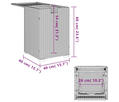 Mesa cubierta para bombona de propano ratán marrón 40x40x60 cm