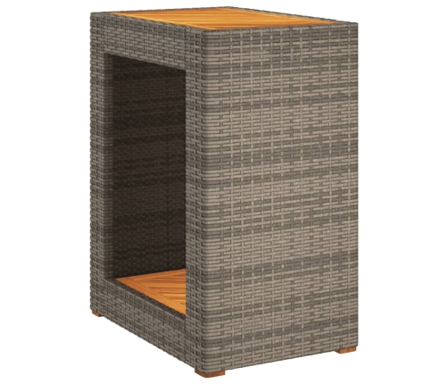 Mesa auxiliar jardín tapa madera ratán PE gris 60x40x75 cm