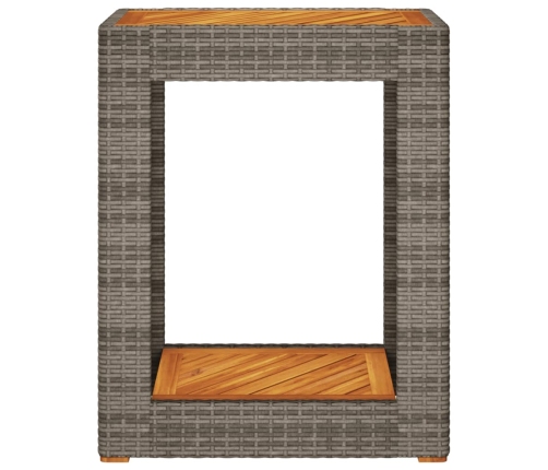 Mesa auxiliar jardín tapa madera ratán PE gris 60x40x75 cm