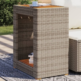 Mesa auxiliar jardín tapa madera ratán PE gris 60x40x75 cm