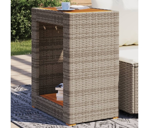 Mesa auxiliar jardín tapa madera ratán PE gris 60x40x75 cm