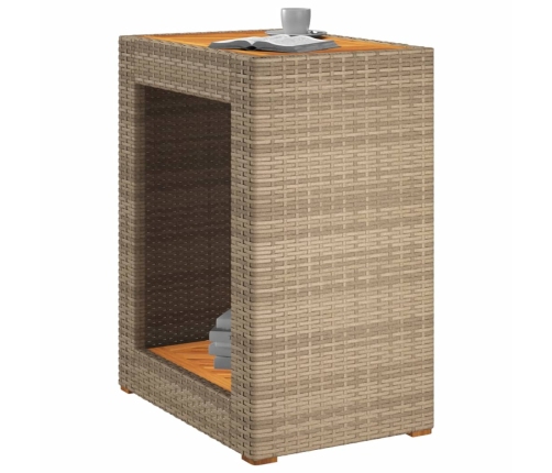 Mesa auxiliar jardín tapa madera ratán PE beige 60x40x75 cm