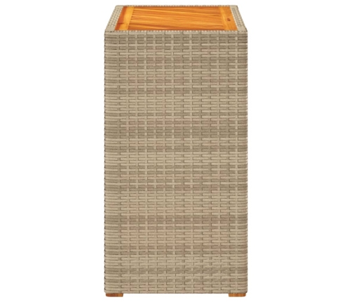 Mesa auxiliar jardín tapa madera ratán PE beige 60x40x75 cm