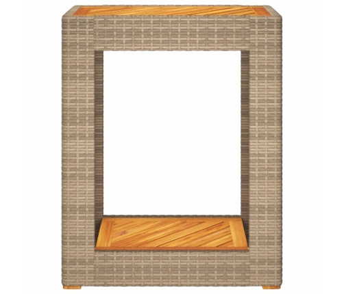 Mesa auxiliar jardín tapa madera ratán PE beige 60x40x75 cm