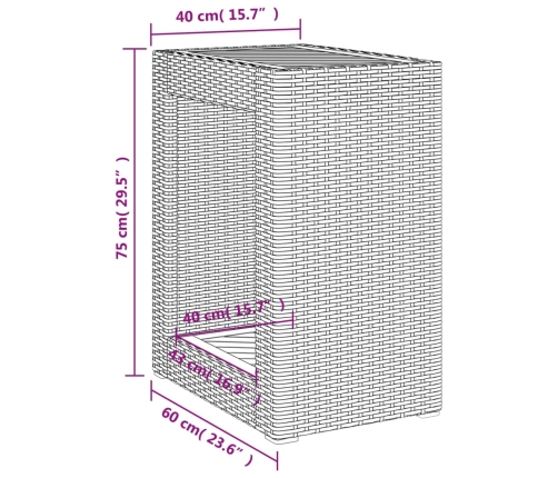 Mesa auxiliar jardín tapa madera ratán PE beige 60x40x75 cm