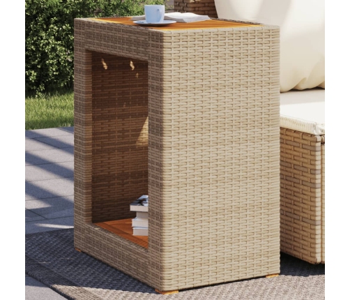 Mesa auxiliar jardín tapa madera ratán PE beige 60x40x75 cm