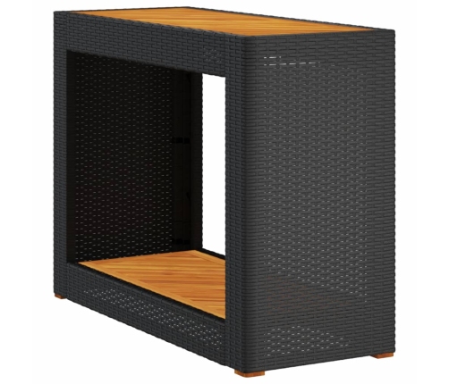 Mesa auxiliar jardín tapa madera ratán PE negro 100x40x75 cm