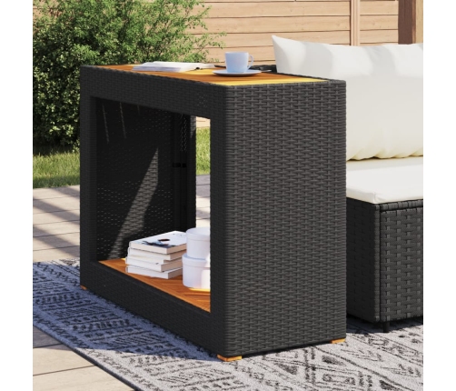 Mesa auxiliar jardín tapa madera ratán PE negro 100x40x75 cm