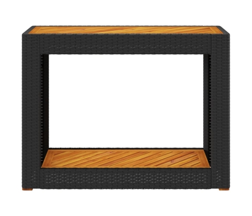 Mesa auxiliar jardín tapa madera ratán PE negro 100x40x75 cm