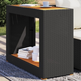 Mesa auxiliar jardín tapa madera ratán PE negro 100x40x75 cm