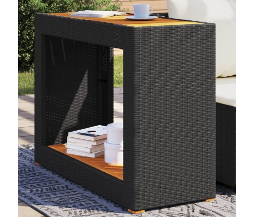 Mesa auxiliar jardín tapa madera ratán PE negro 100x40x75 cm