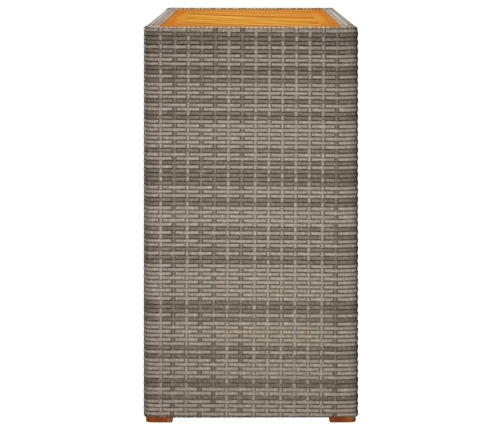 vidaXL Mesa auxiliar jardín tapa madera ratán PE gris 100x40x75 cm