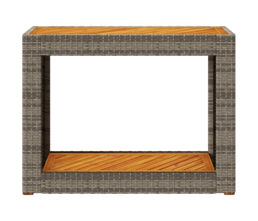 vidaXL Mesa auxiliar jardín tapa madera ratán PE gris 100x40x75 cm