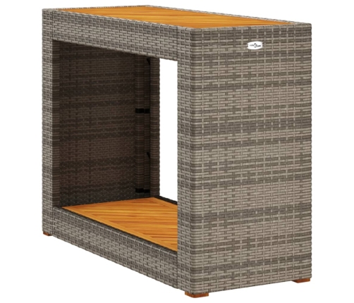 vidaXL Mesa auxiliar jardín tapa madera ratán PE gris 100x40x75 cm