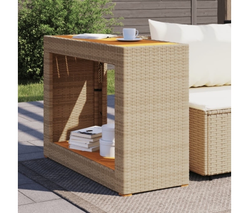 Mesa auxiliar jardín tapa madera ratán PE beige 100x40x75 cm