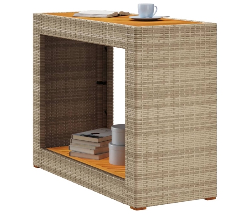 Mesa auxiliar jardín tapa madera ratán PE beige 100x40x75 cm