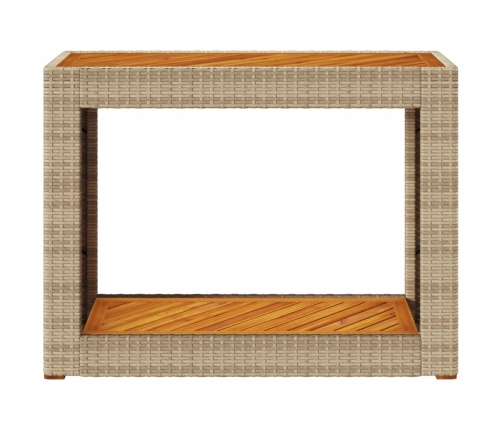 Mesa auxiliar jardín tapa madera ratán PE beige 100x40x75 cm