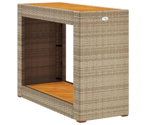 Mesa auxiliar jardín tapa madera ratán PE beige 100x40x75 cm