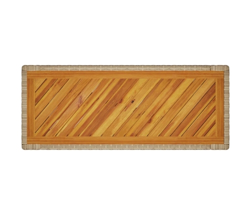 Mesa auxiliar jardín tapa madera ratán PE beige 100x40x75 cm