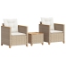 Mesita y sillas con cojines 3 pzas ratán PE madera acacia beige