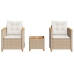 Mesita y sillas con cojines 3 pzas ratán PE madera acacia beige