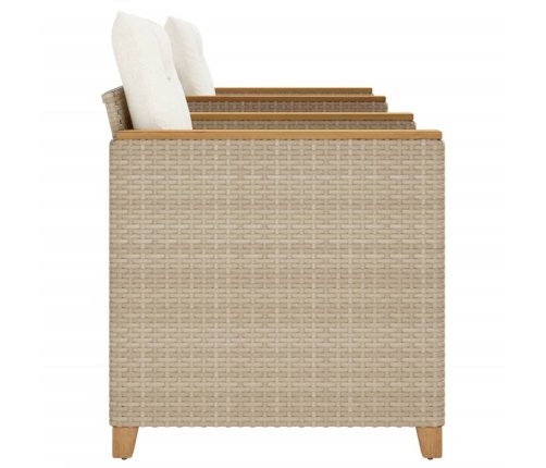 Mesita y sillas con cojines 3 pzas ratán PE madera acacia beige