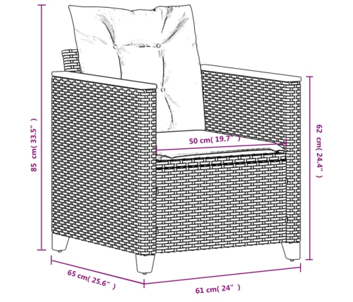 Sillón de jardín con cojines ratán sintético gris