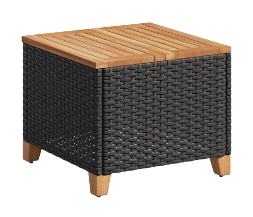 Mesa de jardín ratán sintético madera acacia negro 45x45x37 cm