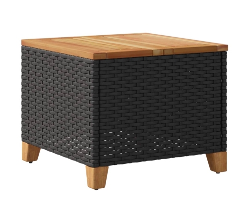 Mesa de jardín ratán sintético madera acacia negro 45x45x37 cm