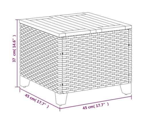 Mesa de jardín ratán sintético madera acacia negro 45x45x37 cm