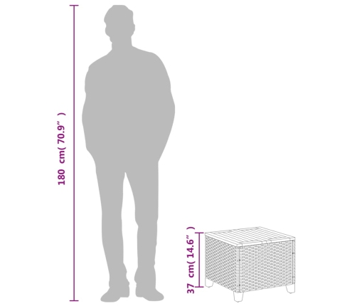 vidaXL Mesa de jardín ratán sintético madera acacia gris 45x45x37 cm