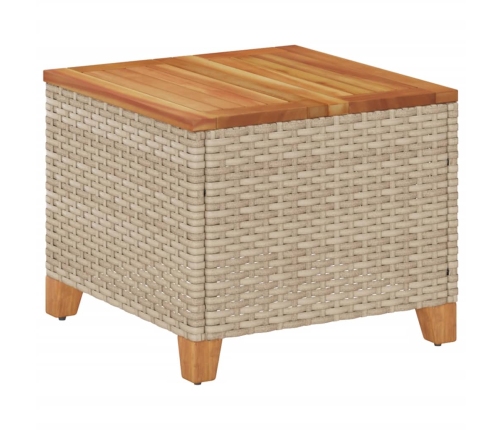 Mesa de jardín ratán sintético madera acacia beige 45x45x37 cm