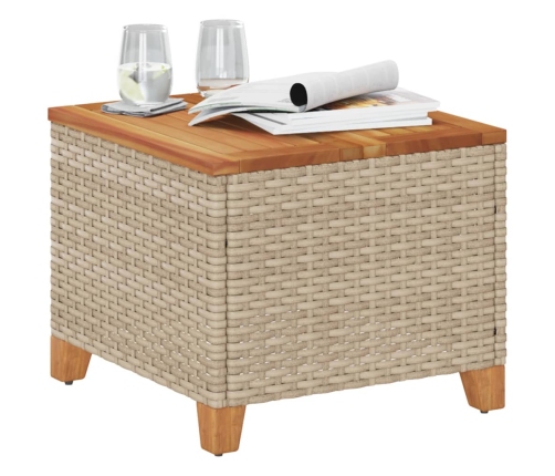 Mesa de jardín ratán sintético madera acacia beige 45x45x37 cm