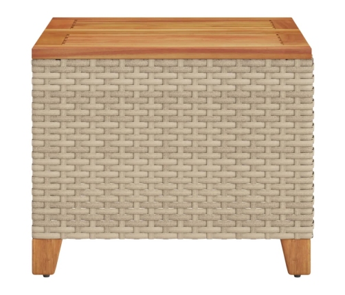 Mesa de jardín ratán sintético madera acacia beige 45x45x37 cm