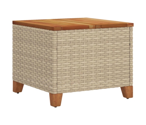 Mesa de jardín ratán sintético madera acacia beige 45x45x37 cm