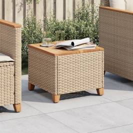 Mesa de jardín ratán sintético madera acacia beige 45x45x37 cm