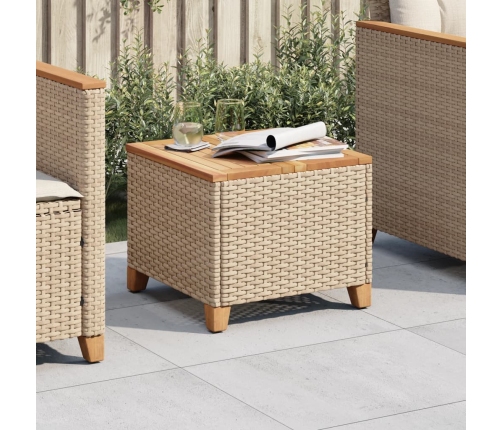 Mesa de jardín ratán sintético madera acacia beige 45x45x37 cm