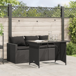 Set comedor de jardín 2 pzas con cojines ratán sintético negro