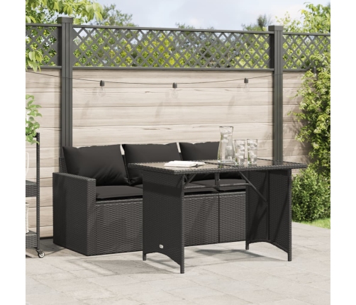 Set comedor de jardín 2 pzas con cojines ratán sintético negro