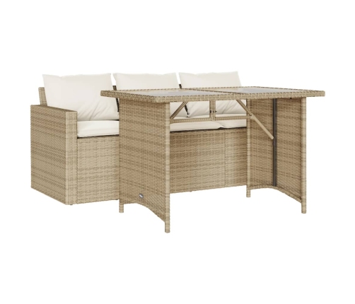 Set comedor de jardín 2 pzas con cojines ratán sintético beige
