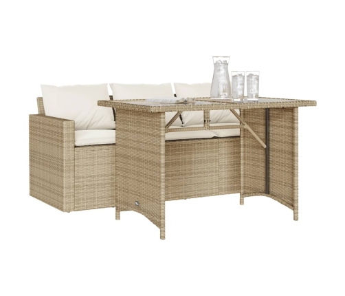 Set comedor de jardín 2 pzas con cojines ratán sintético beige