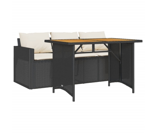 Set comedor de jardín 2 pzas con cojines ratán sintético negro