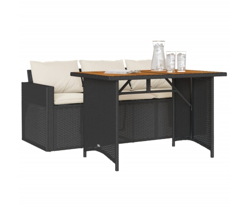 Set comedor de jardín 2 pzas con cojines ratán sintético negro