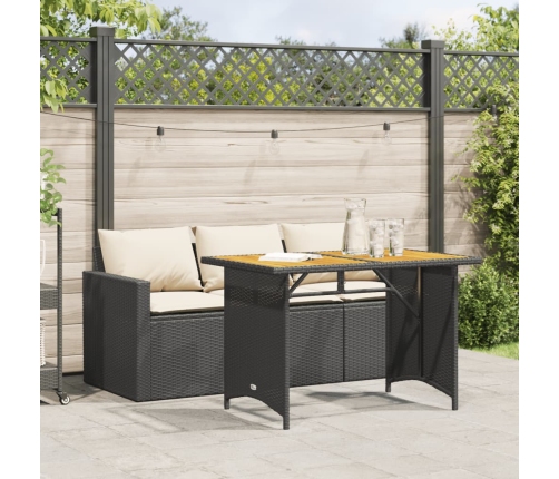 Set comedor de jardín 2 pzas con cojines ratán sintético negro