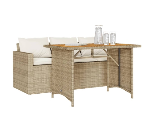 Set comedor de jardín 2 pzas con cojines ratán sintético beige