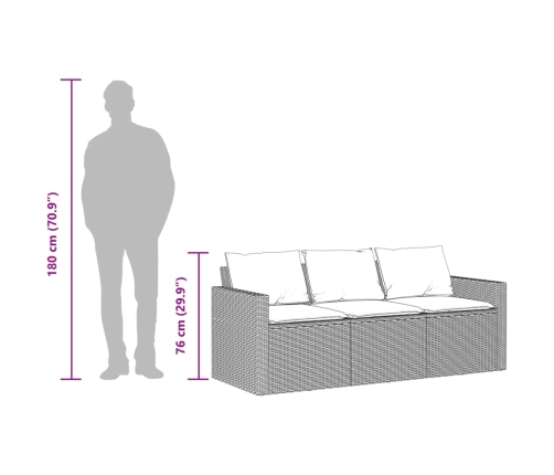 Sofá de jardín con cojines 3 plazas ratán sintético marrón