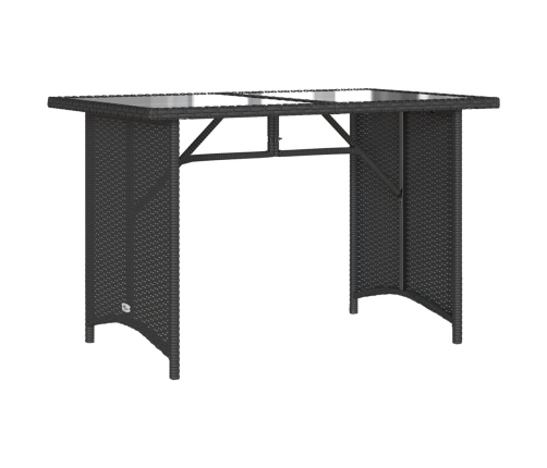 Mesa de jardín superficie de vidrio ratán PE negro 110x68x70 cm